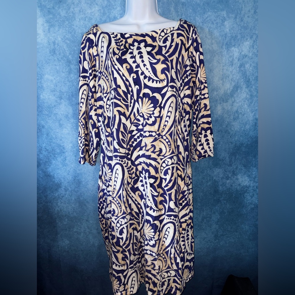 J. McLaughlin Navy and Cream Paisley Shift Dress